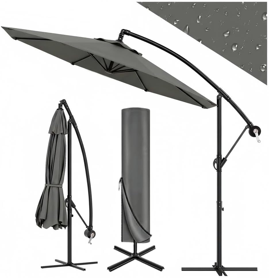 GarveeLife Sonnenschirm Ø 300 cm, Ampelschirm mit Kurbel | Sonnenschirm mit Ständer &amp; Windschutz | Gartenschirm UV-Schutz wasserdicht | Kurbelschirm für Terrasse &amp; Balkon