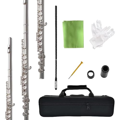 flute 16-hole closed-hole C-tone nickel-plated, beginner to play graded flute, with box and cleaning kit.