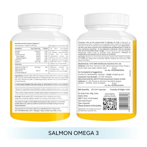 Image of Tata 1mg Vitamin D3+K2, 120 Tablets + Tata 1mg Salmon Omega, 120 Tablets