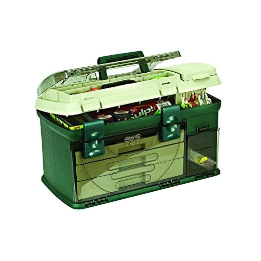 Plano 3-Drawer Tackle Box, Green Metallic/Beige, Premium Tackle Storage, Large (737-002)
