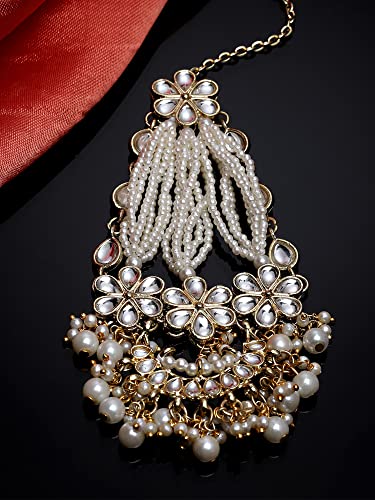 Image of Karatcart Gold Plated Pearl Beads Studded Floral Design Kundan Passa for Women