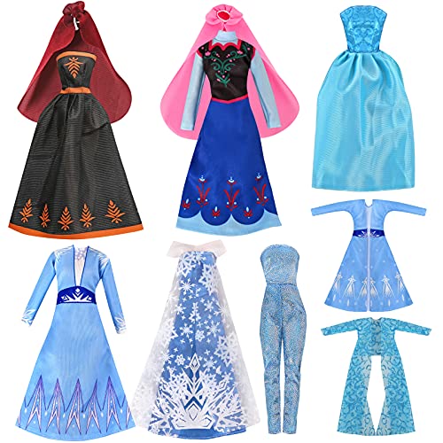 Frozeen Barbi Doll Clothes - frozeen Toys for Girls, Queen Snow Princess Dress for 11.5 inch Doll Clothes - frozeen Doll 6 Set Classic Dresses - Doll Party Gown Girls Gift (frozeen Snow Princess Set)