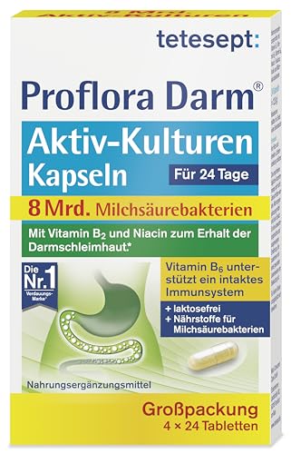 tetesept Proflora Darm Aktiv-Kulturen Kapseln – 4 x 24 Kapseln