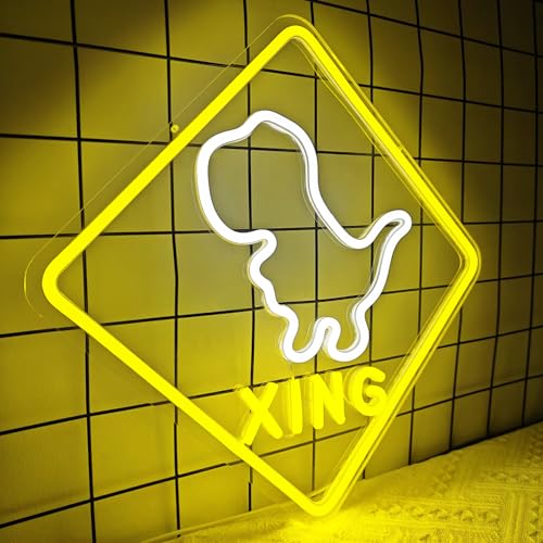 Image of Dinosaur Neon Sign T-rex Neon Light Dimmable Crossing Warning Sign Dino Night Light Dinosaur Room Decor Birthday Halloween Christmas Gift for Boys Kids