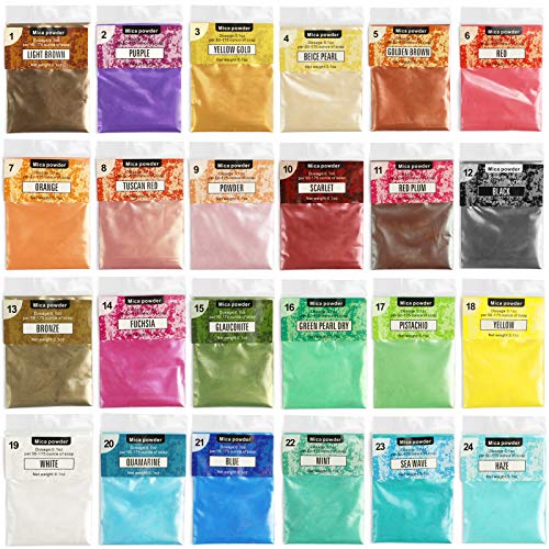 NOSTOSON Mica Powder: 24 Colors Mica Pigment Powder Dyes for Making Epoxy Resin, Soap, Slime, Lip Gloss, Candle