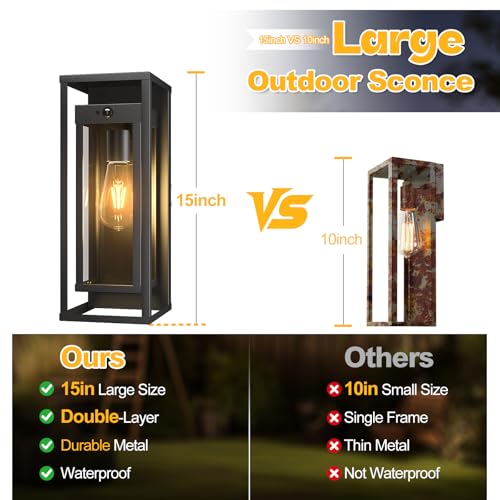 Image of 2 Pack Motion Sensor Outdoor Wall Light 15in Large Porch Lights for House