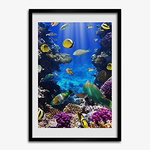 Affiche récif corallien moderne sous cadre en bois MDF 50x70 cm Tulup