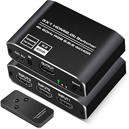 HDMI Switch 3 Entradas a 1 Salida, HDMI Conmutador 3D 4K 1080P Ladron HDMI Switch con Mando a Distancia para PS3 4 Xbox Chromecast DVD BLU-Ray Decodificador Movistar Receptor Satélite PC TV