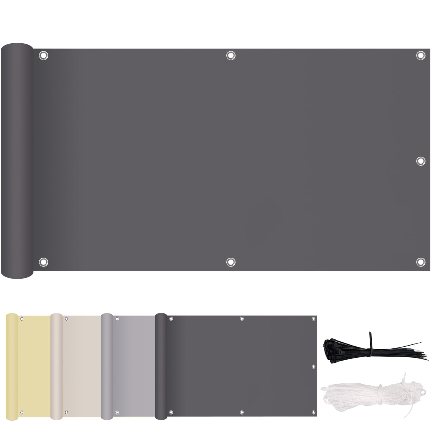 Balcon 100% polyester anthracite 100x600 cm brise-vue résistant aux UV avec accessoires