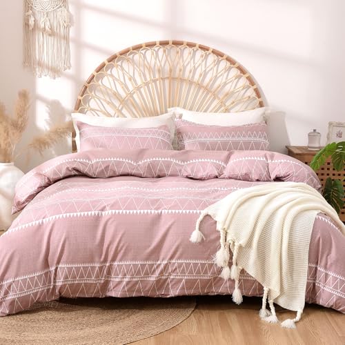 Tokokimo Duvet Cover King Size Set 3 Pcs Soft Microfiber Breathable Bed Sets with Zipper Ties (1 Duvet Cover 220cm x 240cm +2 Pillowcases) (Pink King)