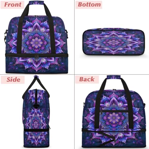 Large Weekender Overnight Bags Travel Duffel Bag for Women Men Purple Ethnic Mandala Gym Bag With Shoe Compartment Foldie Travel Tote Bag Carry On Personal Item Bag for Travel Gym Sports3