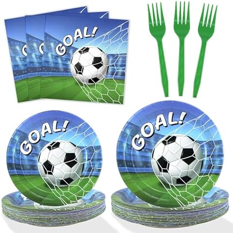 Heboland Soccer Party Decorations Plates Set 25 Guests,100 Pieces Soccer Party Paper Plates Napkins Forks for Men Boys Birthday Party Supplies Cover