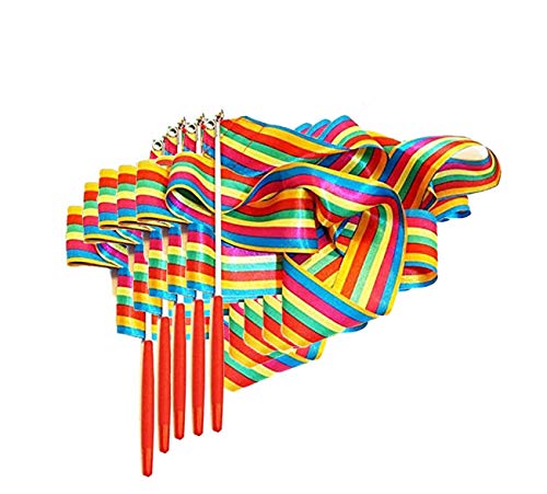 BingHang 5 Pack Colorful Gym Rainbow Ribbons Dance Ribbons Streamers Dancing Streamers Rhythmic Gymnastic Ribbon Wands Rods for Children Wands Rods