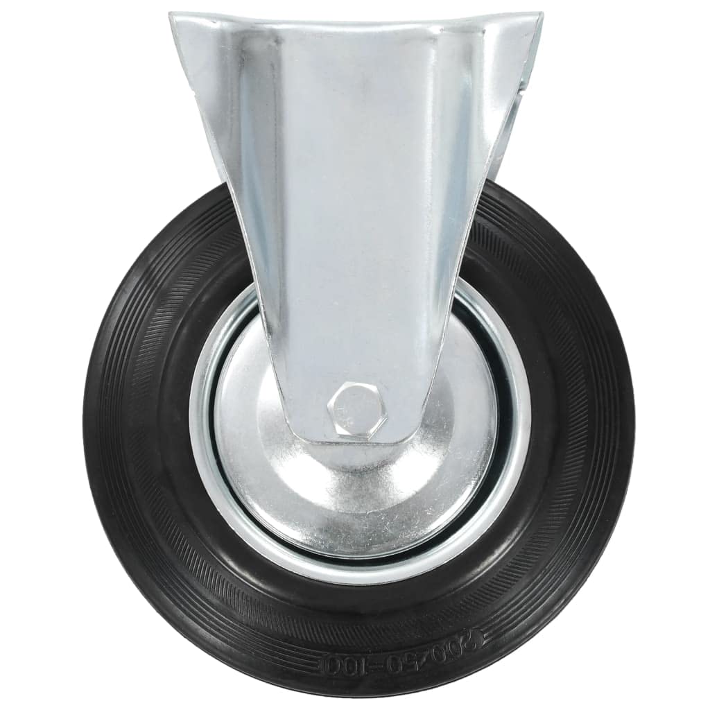 4 ruedas fijas de goma y hierro de 200 mm con revestimiento de zinc para taller e industria, soporta hasta 180 kg, adecuado para carros de transporte, plataformas, rodamientos y operaciones