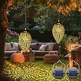 2 Pack Solar Lantern Lights, Vintage Hanging Solar Lights Outdoor Garden Lantern Waterproof Metal Lamp Garden Ornaments for Birthday Gifts Patio Backyard Porch Lawn Tree Pathway