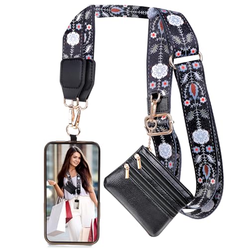 Image of XANGNIER Clip and Go Strap for Phone with Wallet Crossbody, Phone Strap with Zippered Wallet, Adjustable Anti Theft Cellphone Lanyard for Women, Cellphone Chain Accessories,Multicolor 3