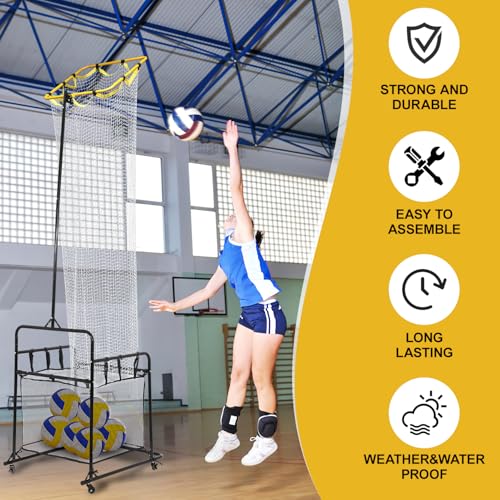 Volleyball Training Equipment Portable Practice Net Equipment with Wheels and Ball Collection Bag Sturdy Base Volleyball Spike Trainer with 5 Height and Angle Adjustments by DEBERG - Image 2