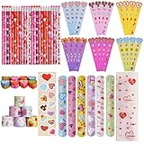 Valentines Day Party Favors 24 Pack Stationery Set Goodie Bag Class Gifts Classroom School Holiday Treat for Students Pencils Rulers Erasers Stickers slap