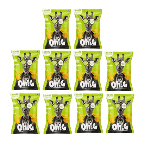 Image of Oh!G Cream & Onion Millet Puffs (18g) | 100% Roasted Healthy Snacks for Kids & Adults | Mini Pillow Pouches | Tiffin & Travel Diet Munchies | Pack of 10 (18g Each)