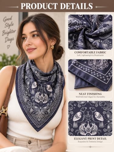 Image of Ravaiyaa - Attitude is everything Women Printed Silk Bandana 21 x 21 Inch Square Headband & Hair Wrap, Soft & Versatile | Fashion Neck Wrap
