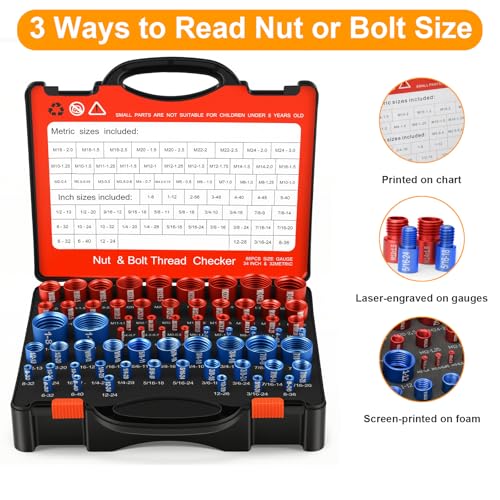 Image of 66 Pcs Nut and Bolt Thread Checker - 34 Standard & 32 Metric, Detachable Bolt Size Finder Tool, Screw and Nut Identifier Thread Gauge Especially for Tight Spaces