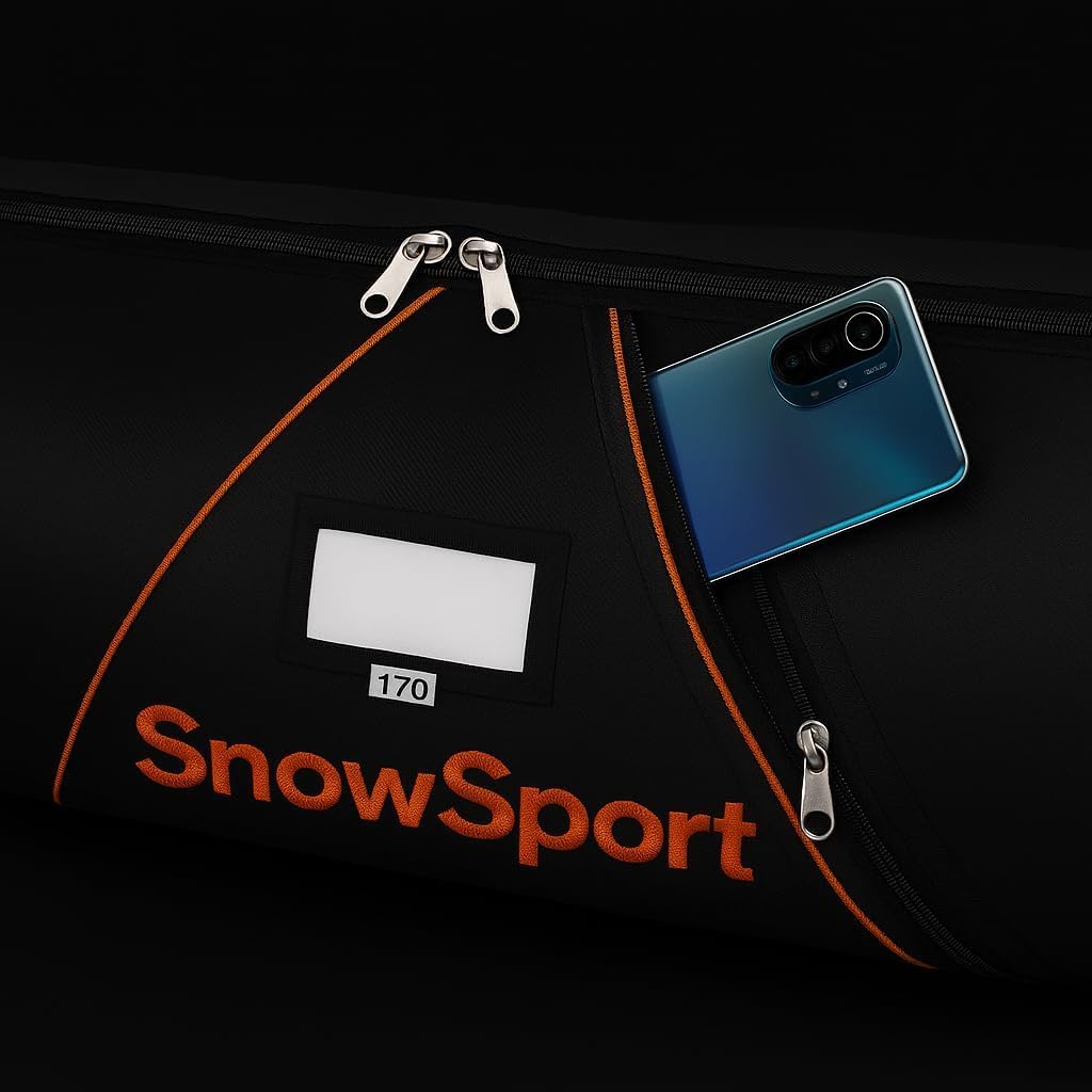 Prestige PRO Double Ski Bag – Borsa da sci per 2 paia + bastoni + accessori da sci IMBOTTITA – ideale per viaggi sciistici in aereo, autobus, treno, auto con cinghie di compressione e