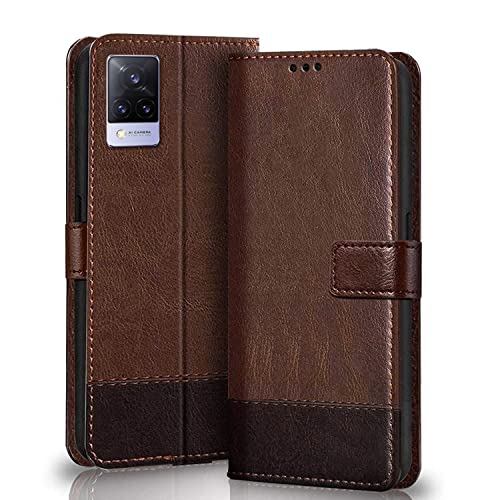 Winkel Premium Vegan Leather Dual Flip Magnetic Mobile Cover Case | Kickstand & Card Holder | 360 Degree Grip Protection| Wallet Type with Magnetic Closure for VIVO V21-5G -(Brown with Coffee) (B09MFMMTTN) Amazon Price History, Amazon Price Tracker