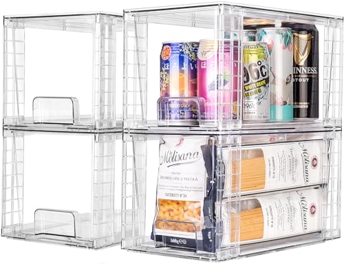 Image of Zero Zoo 4Pack Large Stackable Kitchen Storage Drawers, Clear Foods Organizer Bins with Handles, Easily Assemble for Bathroom, Kitchen, Pantry, Cabinet, Closet(XL-Down Handle)