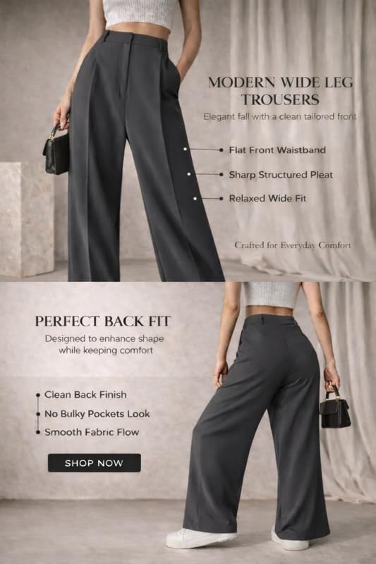 Image of Twill Regular Fit High-Waist Korean Trousers for Women & Girls | Casual Pants Outings