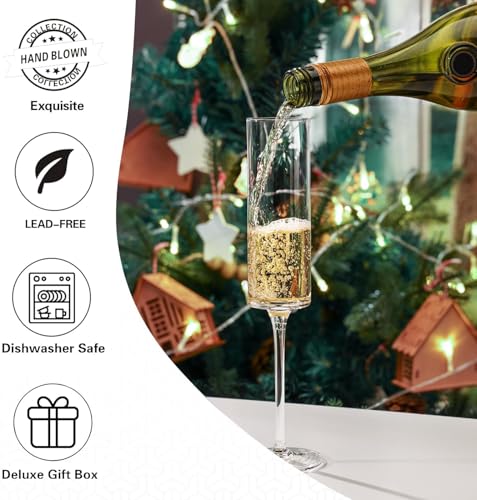 WOTOR Crystal Champagne Flutes, Hand Blown Champagne Glasses Set of 4 for Women, Men, Unique Gift for Birthday,Wedding, Anniversary - 6.7oz, Clear - Thumbnail 3