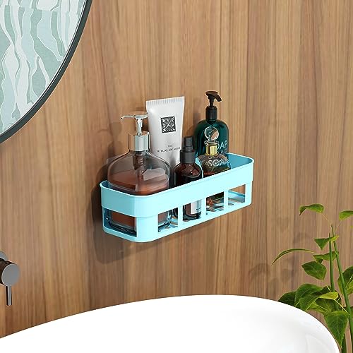 Image of Wall Mounted Self Adhesive Plastic Bathroom Shelf /Self Bathroom Shelf /Bathroom Organizer /Bathroom Accessories (White, Pink, Blue, Pack of 3)