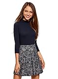 oodji Ultra Damen Baumwoll-Pullover mit 3/4-Arm und Stehkragen, Blau, DE 34 / EU 36 / XS