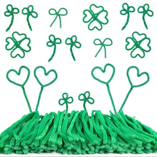 Image of Caydo 200 Pieces Green Pipe Cleaners Craft Chenille Stems | for Creative DIY Art Craft Projects (6 mm x 12 inch)
