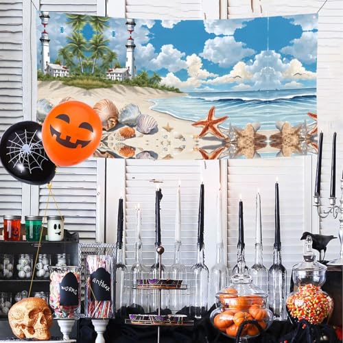 MINDBBDFJ Starfish Lighthouse Beach Print Banners And Signs For Outdoor/Indoor,Personalized Banner Customizable Parties Halloween Banner (180x90cm)2
