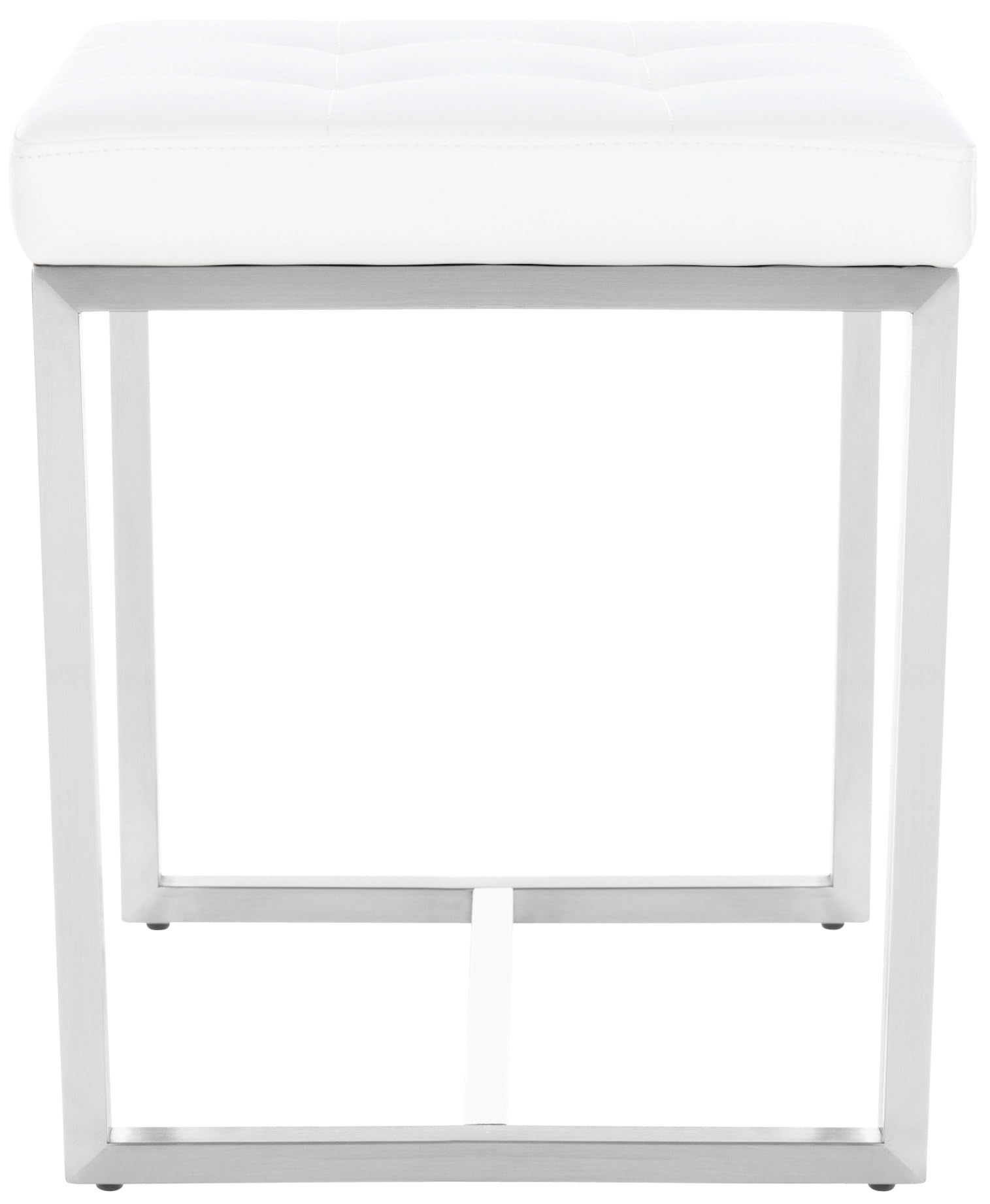 CLP Taburete Bajo Barci En Simil Cuero I Taburete De Entrada con 48cm Altura De Asiento I Taburete Cuadrado con Base De Acero INOX. I Color:, Color:Blanco