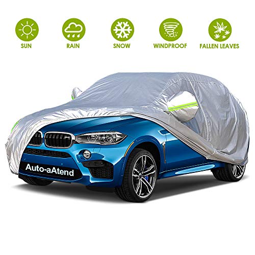 Car Cover 4 Layers Outdoor SUV Car Cover Universal Full Car Covers for Automobiles All Weather Waterproof UV Protection Windproof Rain Dust Scratch Snow Car Cover Fit SUV Largeï¼ˆ190â€™â€™-201â€™â€™ï¼‰