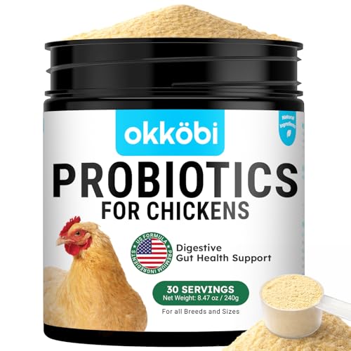 OKKBI Probiotics for Chickens & Poultry Digestive & Gut Health Support with Prebiotics & Brewers Yeast Chicken Vitamins and Supplements (30 Scoops/Up to 300 Servings)