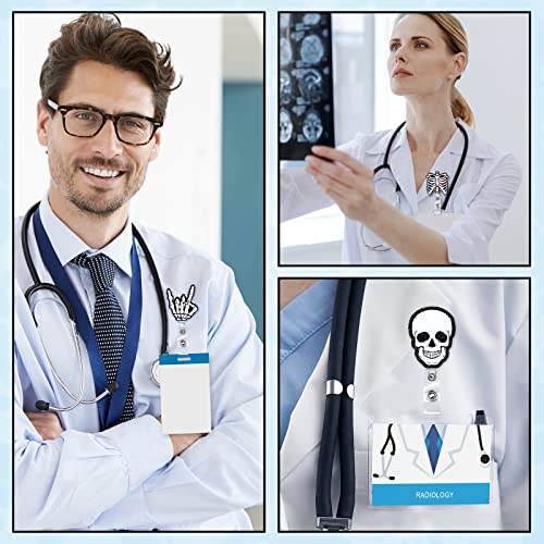 Xylolfsty Xray Badge Reels 4Pcs Acrylic Skeleton Retractable Badge Holder With Alligator Clip Halloween Glitter Rib Skull Patterns Cute Funny Id Badge Clips For Rad Tech Nurse Doctor Student Gift #TOP5