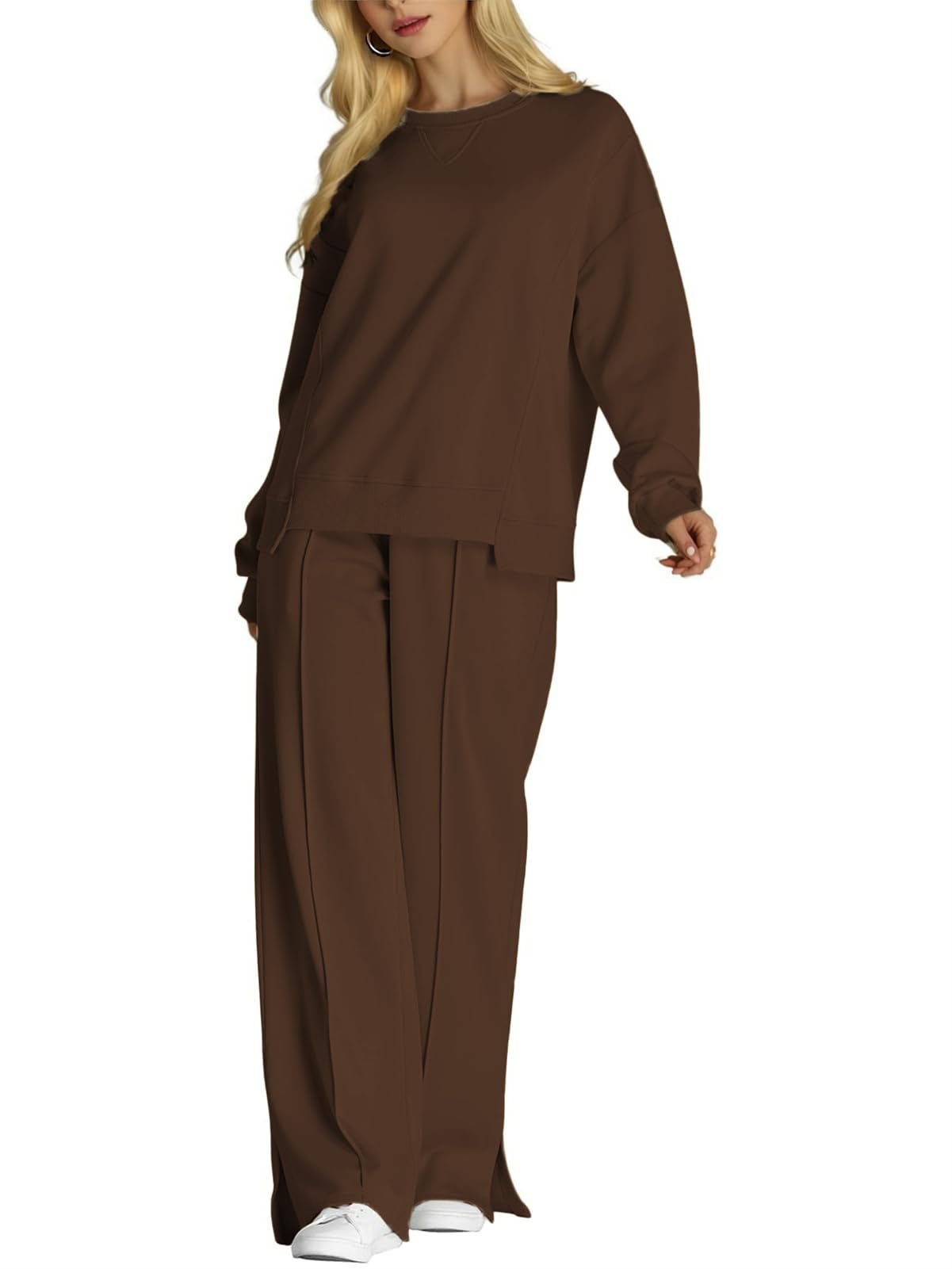 SotRong Survêtement d'hiver à manches longues et col rond pour femme - Tenue d'hiver surdimensionnée - Taille élastique - Pantalon de jogging avec poches - Confortable - Ensemble de vêtements de