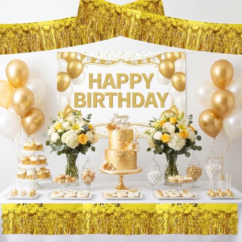 Image of BEISHIDA 3 Pack Gold Wavy Foil Fringe Garland 30ft Tinsel Wall Decor