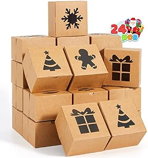 JOYIN 24 PCS Brown Bakery Boxes with Window, 4"x 4"x 2.5" Small Kraft Cookie Boxes for Christmas Cupcakes, Cookies, Brownies, Donuts, Truffles Gift-Giving