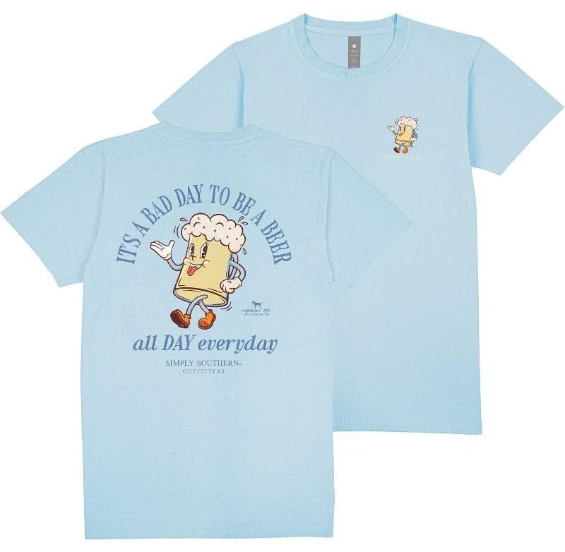 Simply Southern Its A Bad Day to Be A Beer - Adult T-Shirt (US Alpha X-Large Regular Regular Ice Blue)