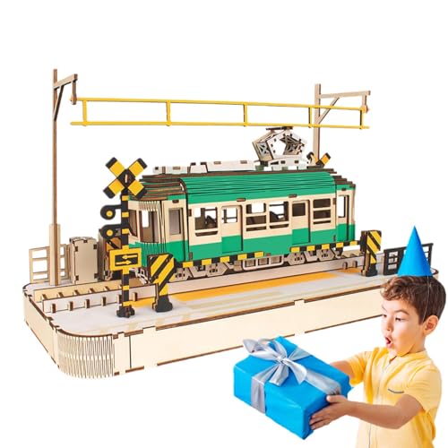 Kit de modelo de tranvía de madera - Modelo de coche de tranvía clásico de la ciudad, hermosas decoraciones para el hogar Kit de construcción de modelos de ensamblaje de juguetes educativos
