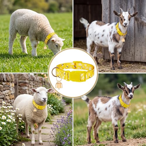 Image of Goat Collar with Bell, Sheep Grazing Copper Bells and Adjustable Nylon Collar Set Loud Bronze Bell for Summer Small Farm Animal Sheep Cow Dog Accessories Gift(Bee)