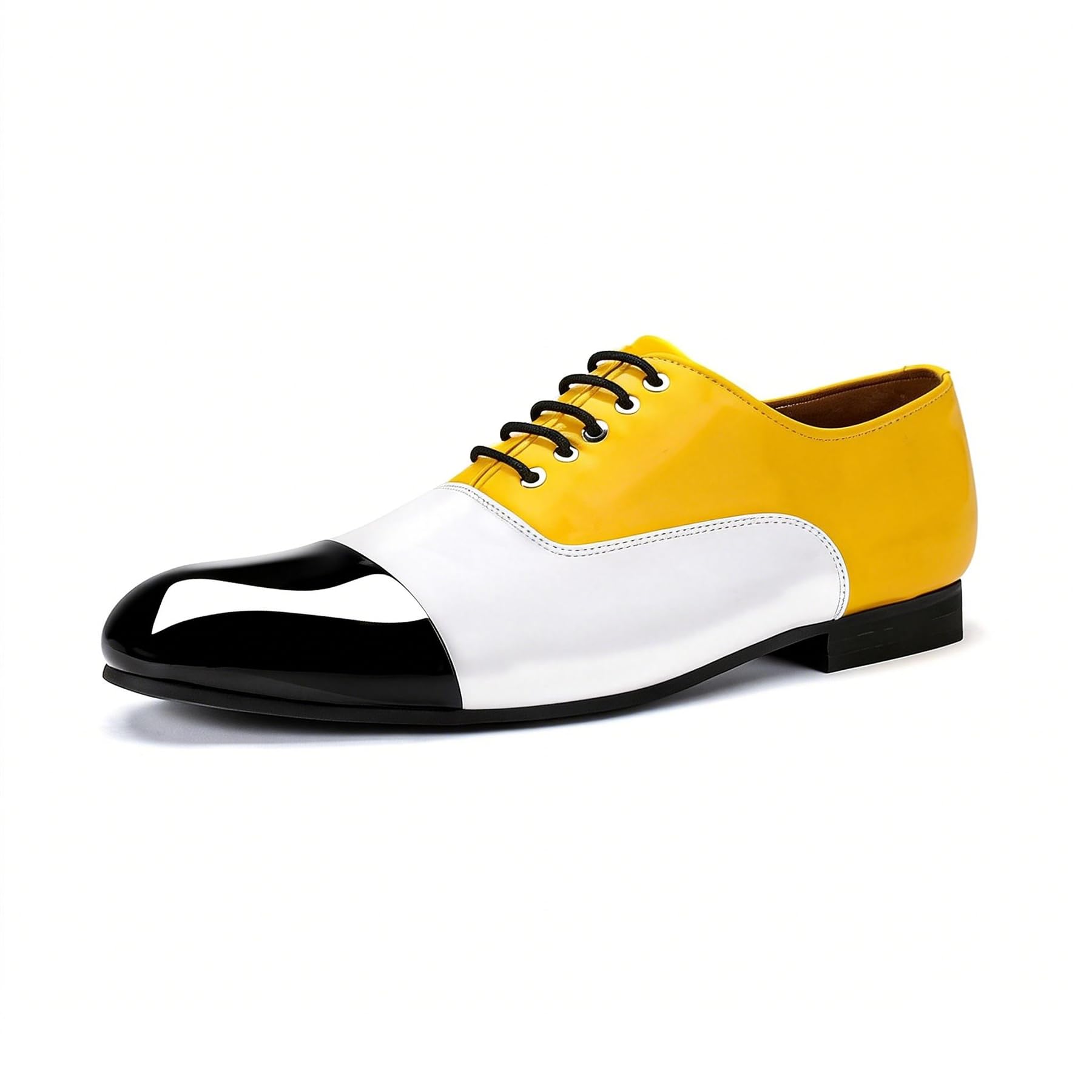 YFFUSHI Oxford Homme en Cuir Verni Chaussure Ville pour Costume Mariage | Contraste de Couleurs, Bouts Ronds, à Lacets, PU, Brillante, Bicolore, Habillées, Élégants, Oxford, Soirée, Fête, Gala