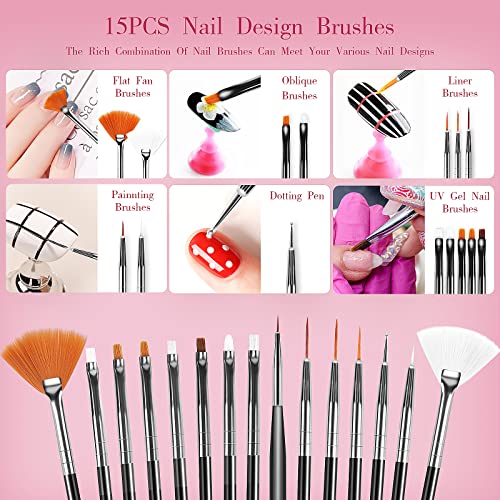 Voiluk 32Pcs Nail Art Brushes,Acrylic Nail Brush,Nail Brushes For Nail Art,Nail Art Dotting Tool Set,Nail Art Tool Set,Nail Art Liner Brush,Nail Dust Brush,Nail Drawing Pens For Beginners And Salon Home Use thumb #2