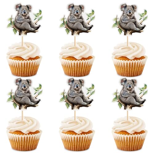 Ercadio Paquete de 24 adornos para cupcakes de animales de la selva de perezosos, con temática de bosque, para safari, baby shower, fiesta de cumpleaños, suministros de decoración de pasteles