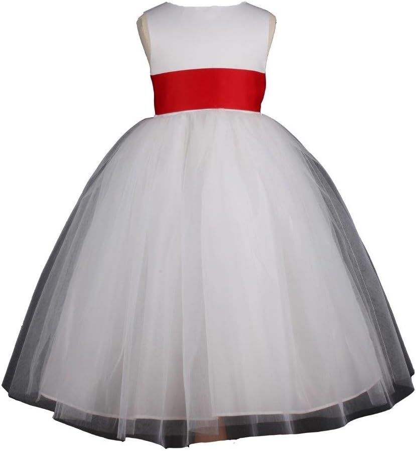 Prince Lover Pink Promise Flower Girl's White Wedding Pageant V-Back Ankle Length Dress