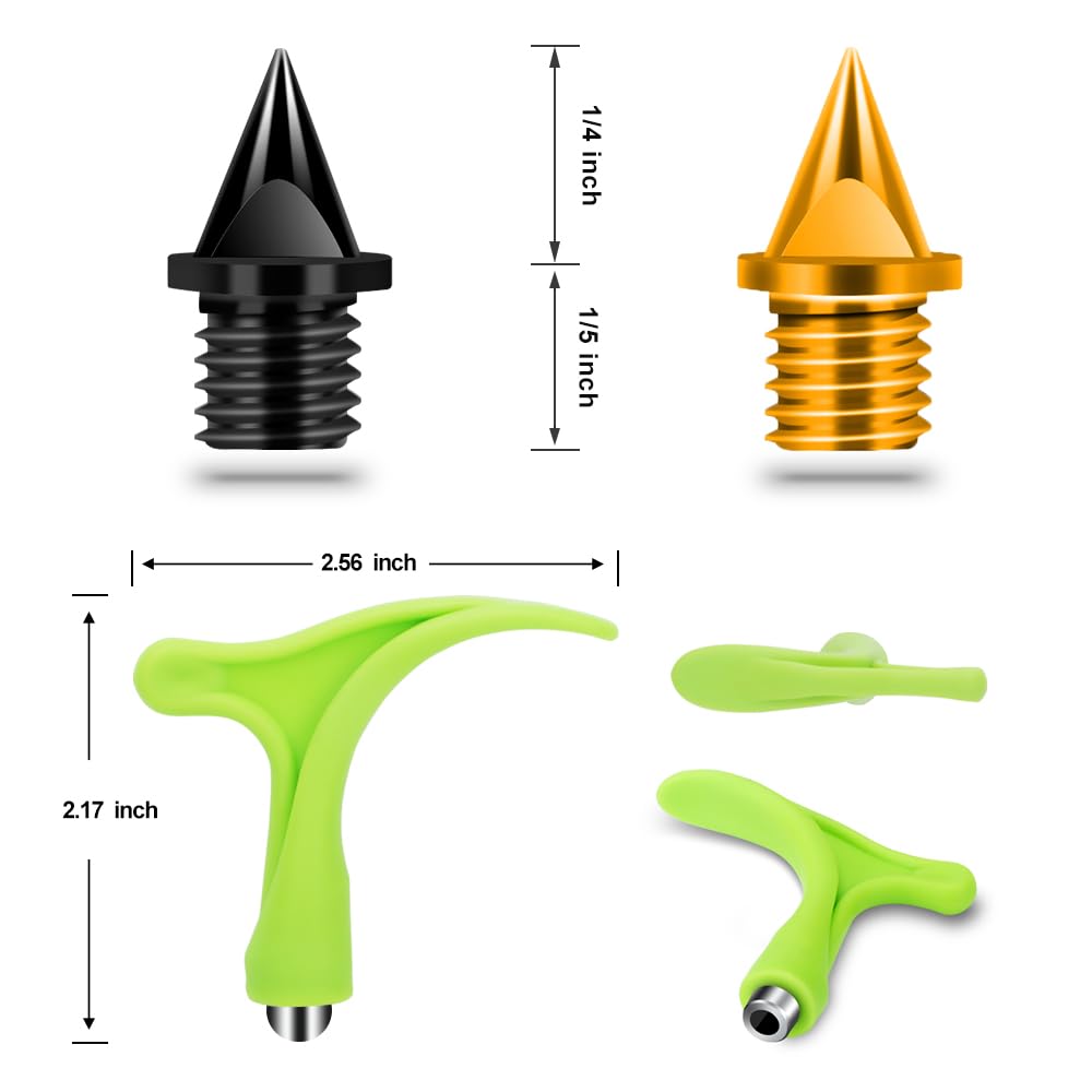 1/4 Inch Track Spikes, 220pcs Alloy Steel Track and Cross Country Spikes Golf Shoe Spikes with Spike Wrench, Replacement Spikes for Sprint Sports Short Running Track Shoes (110 Black + 110 Gold)