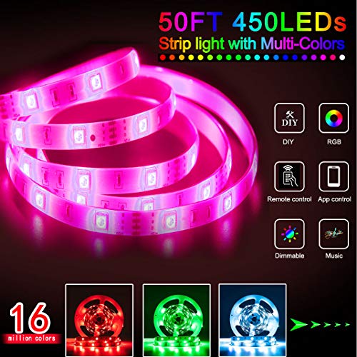 Image of LED Strip Lights 32.8ft, Multicolor RGB LED Light Strips, 5050 LED Tape Lights, Music Sync Color Changing+Remote Control +APP Controlled LED Strip Lights for Bedroom Party Christmas Decoration
